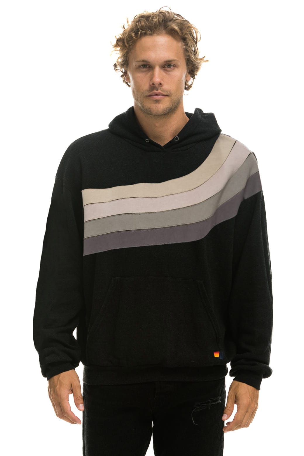 WAVE STRIPE 4 PULLOVER HOODIE RELAXED - BLACK CHARCOAL