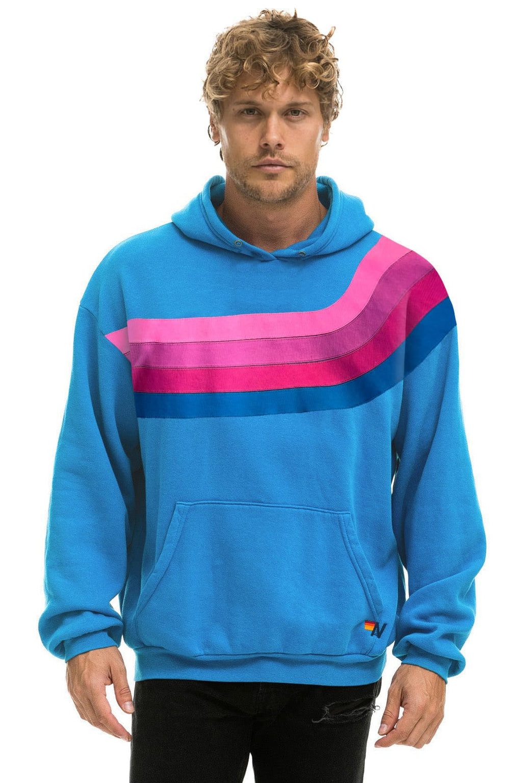 WAVE STRIPE 4 PULLOVER HOODIE RELAXED - COBALT NEON PINK