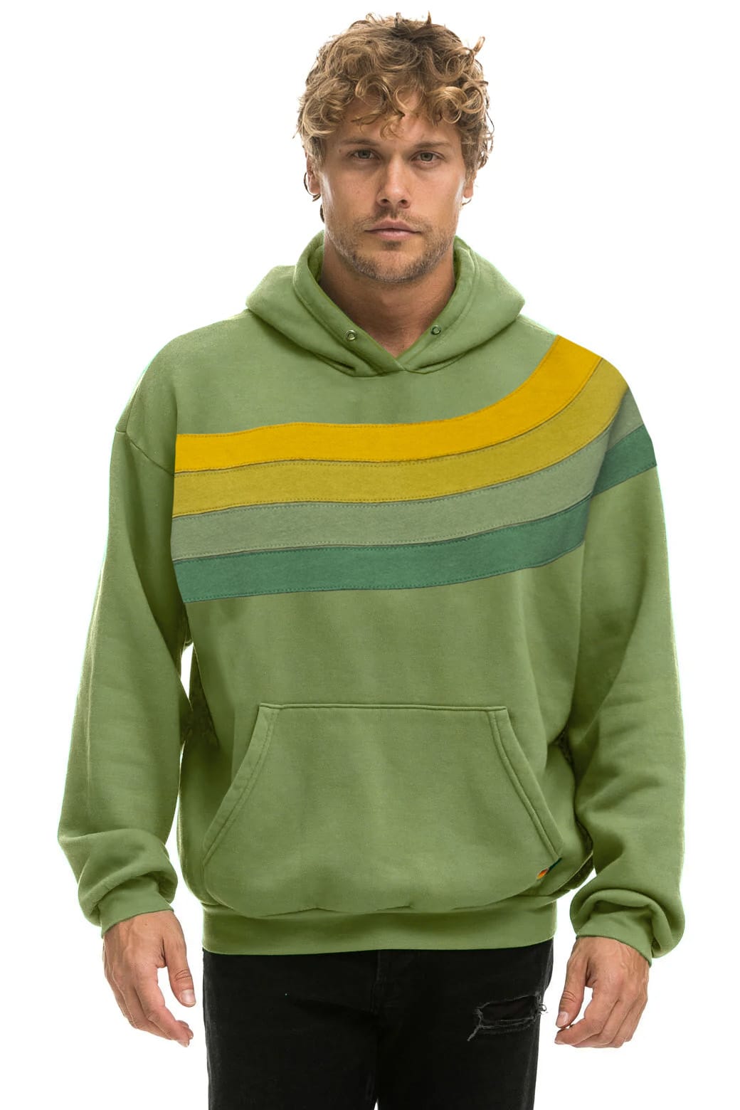 WAVE STRIPE 4 PULLOVER HOODIE RELAXED - JUNGLE GREEN GREEN