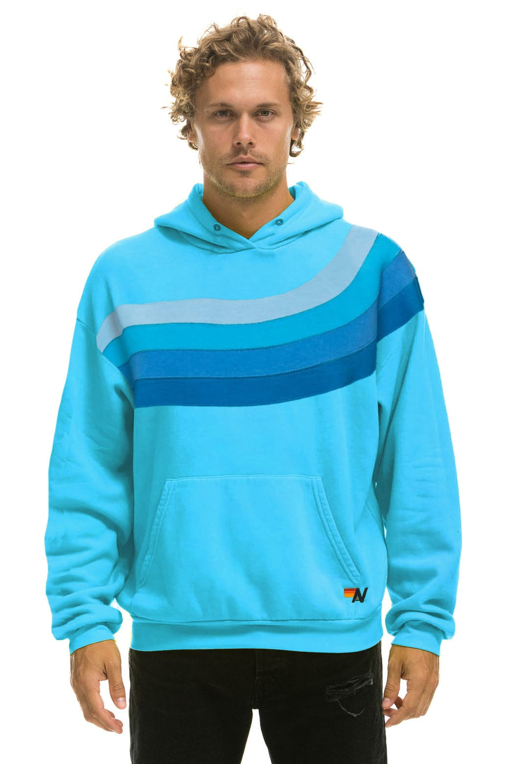 WAVE STRIPE 4 PULLOVER HOODIE RELAXED - NEON BLUE NEON BLUE