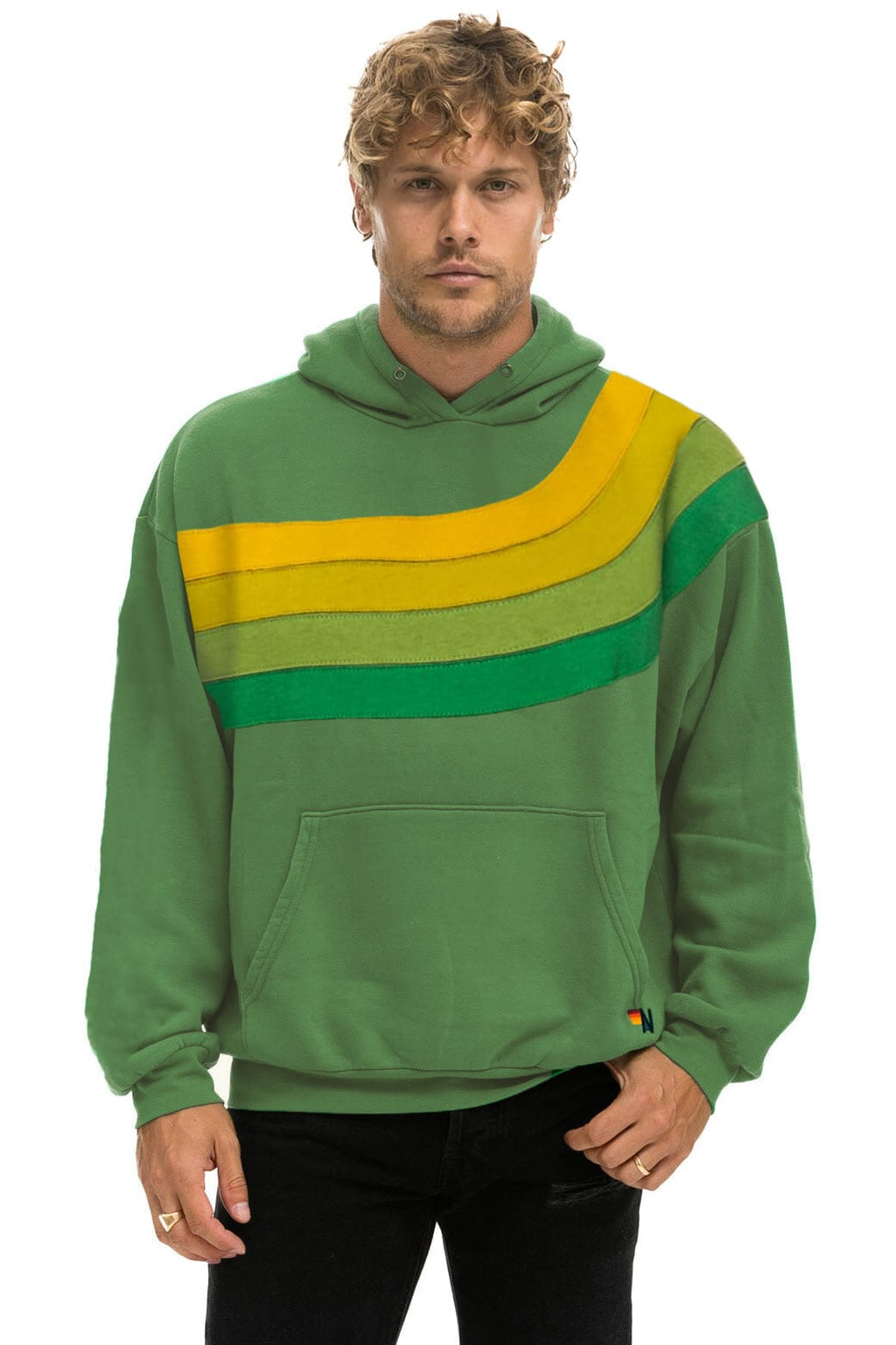 WAVE STRIPE 4 PULLOVER HOODIE RELAXED - PALM GREEN