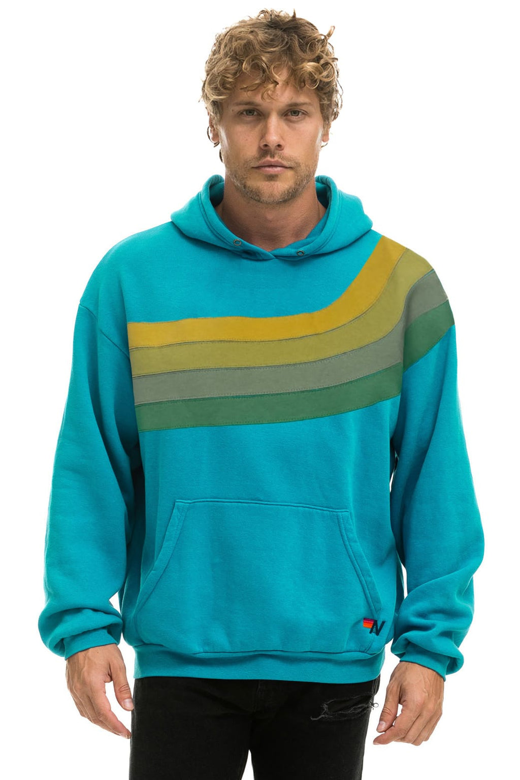 WAVE STRIPE 4 PULLOVER HOODIE RELAXED - TEAL GREEN