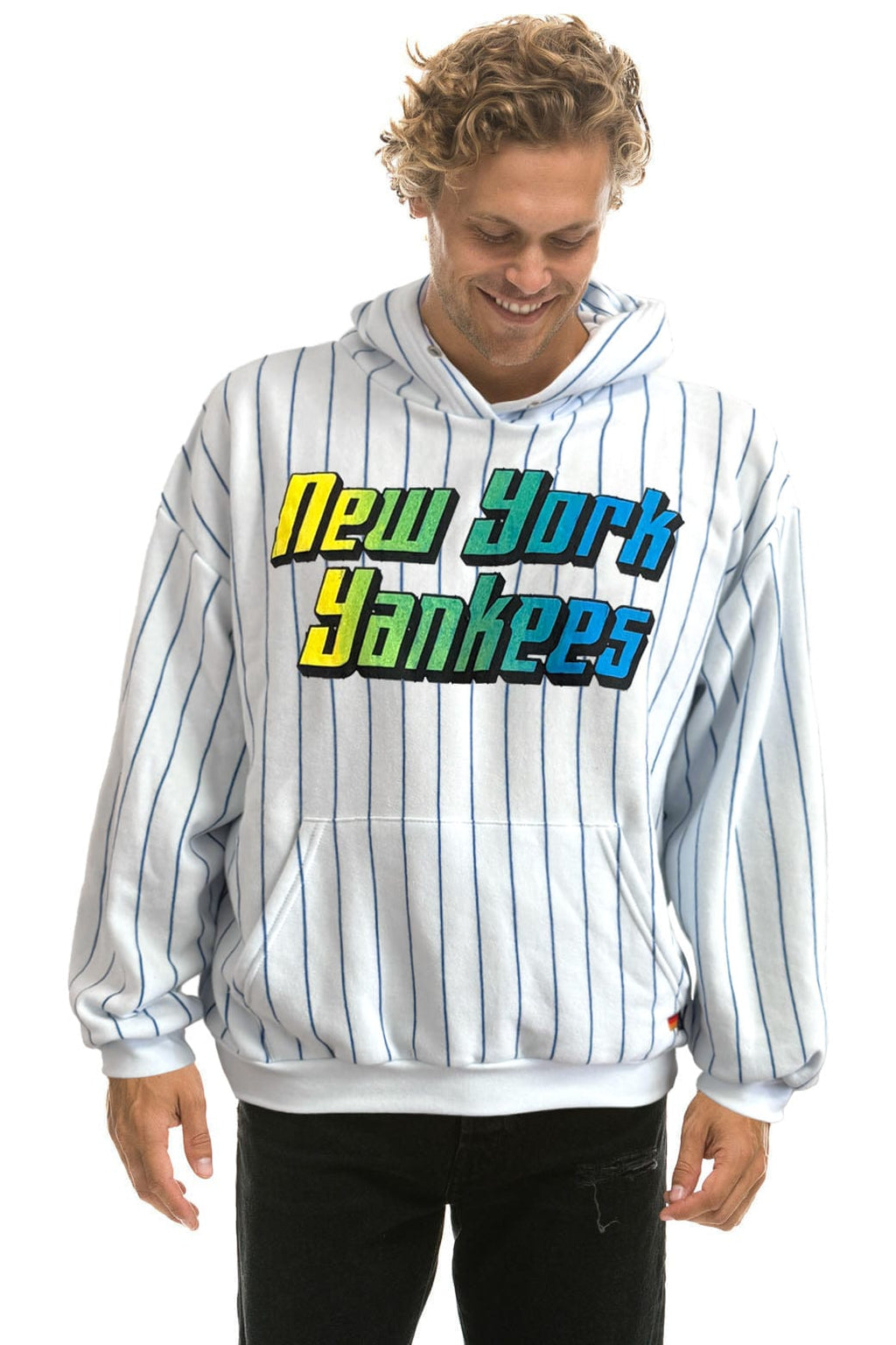 NEW YORK YANKEES PINSTRIPE 2026 RELAXED PULLOVER HOODIE - WHITE NAVY