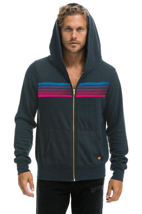 5 STRIPE HOODIE - CHARCOAL PINK PURPLE
