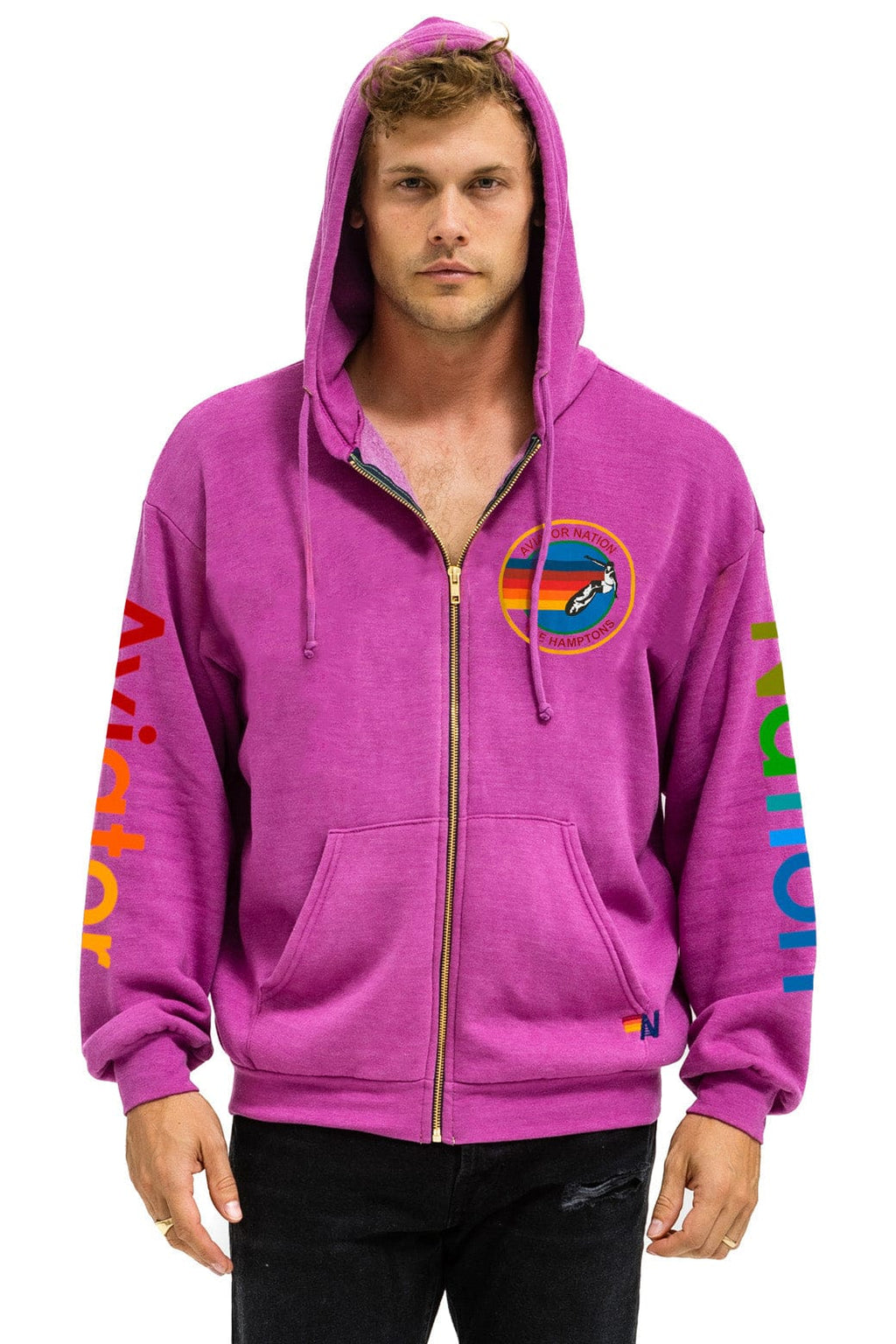 AVIATOR NATION HAMPTONS RELAXED ZIP HOODIE - MAGENTA