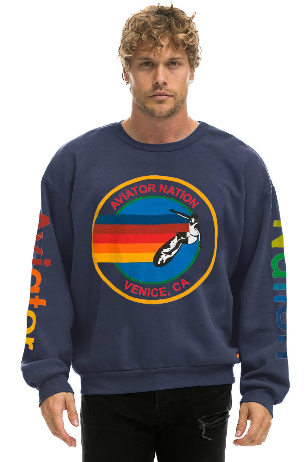 AVIATOR NATION RELAXED VENICE CREW SWEATSHIRT - NAVY