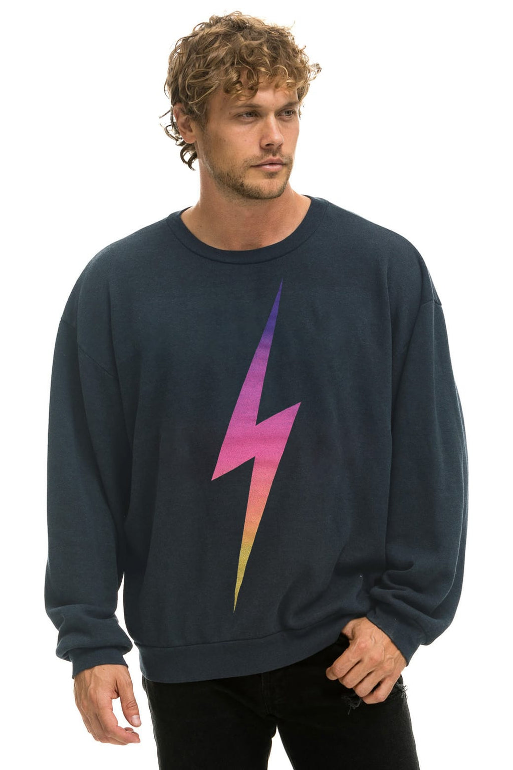 BOLT FADE RELAXED CREW SWEATSHIRT - CHARCOAL PINK PURPLE