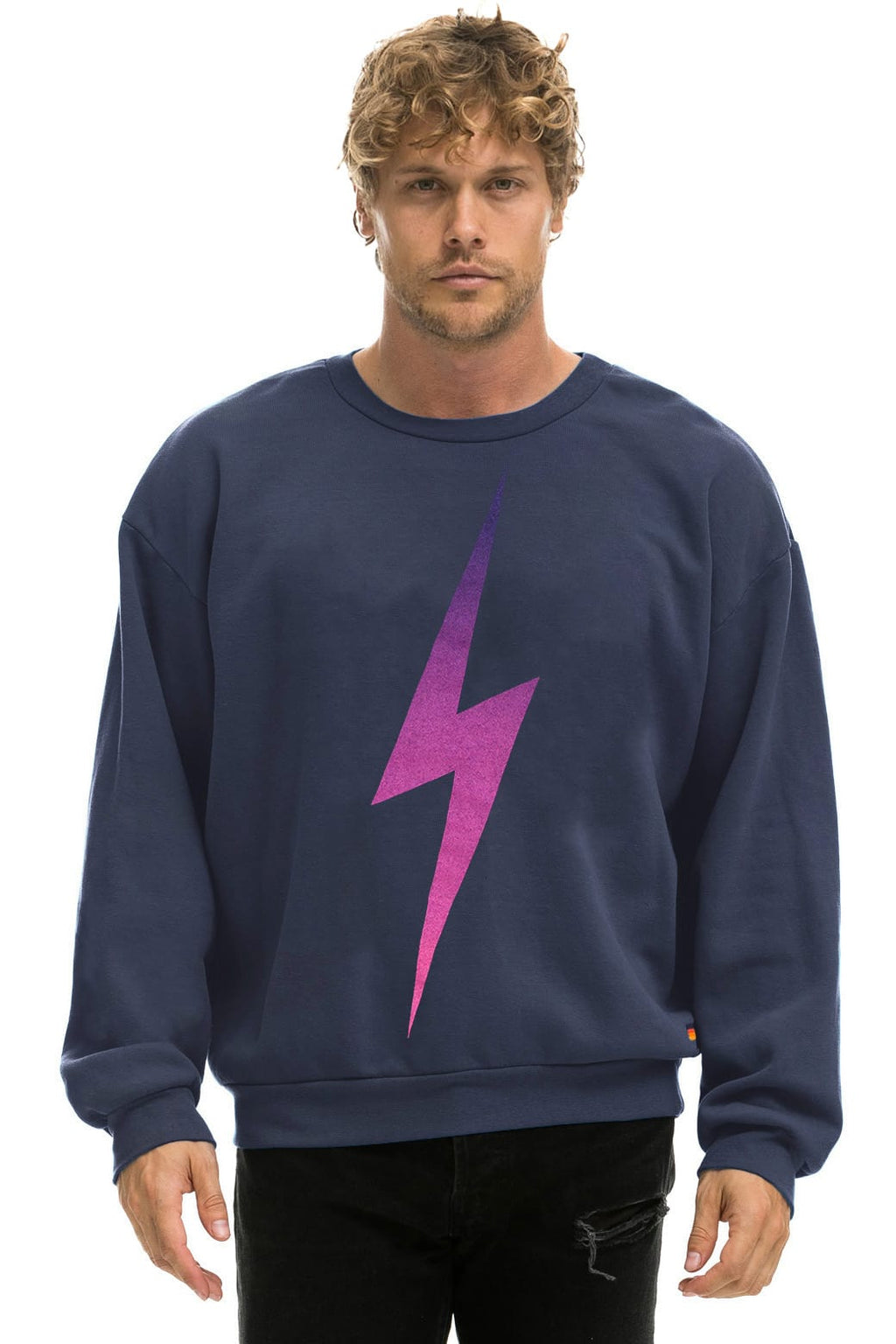 BOLT FADE RELAXED CREW SWEATSHIRT - NAVY PINK PURPLE