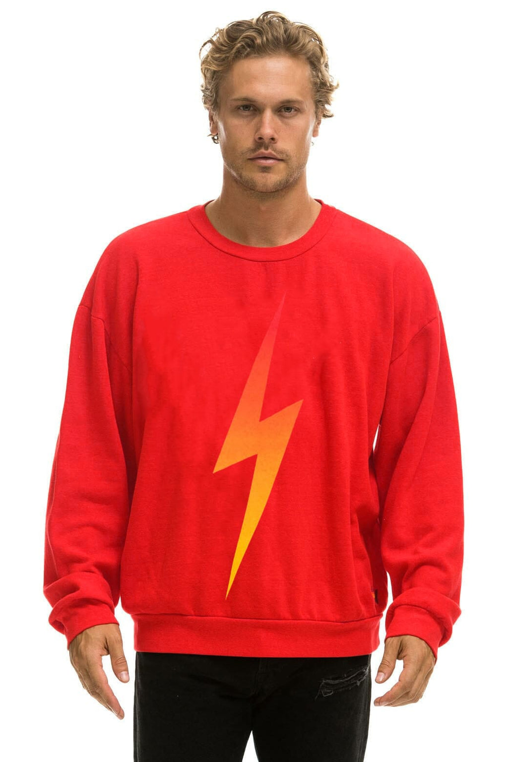 BOLT FADE RELAXED CREW SWEATSHIRT - RED RED YELLOW