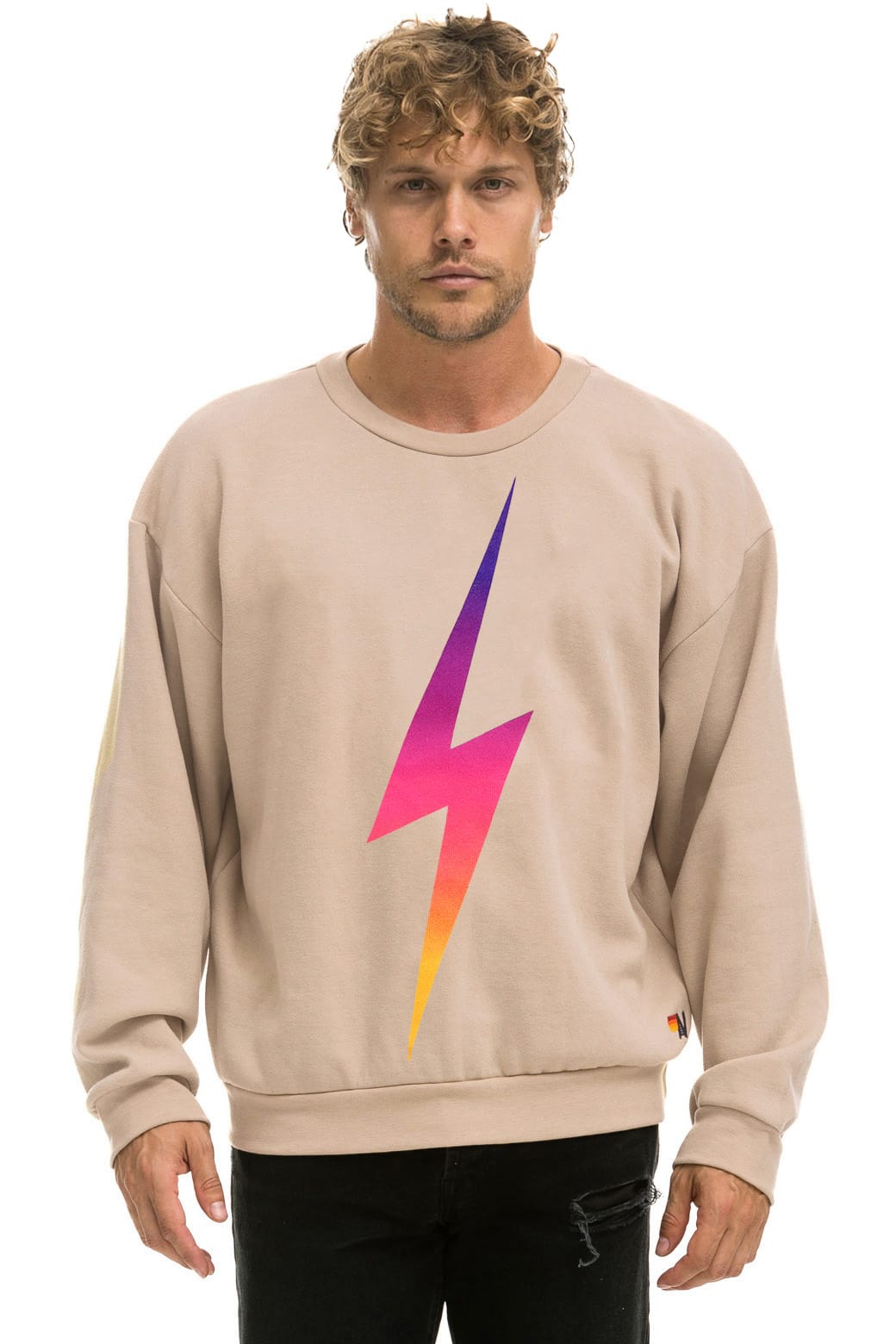 BOLT FADE RELAXED CREW SWEATSHIRT - SAND PINK PURPLE