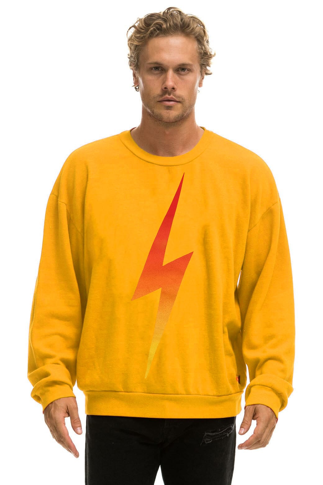 BOLT FADE RELAXED CREW SWEATSHIRT - VINTAGE GOLD RED YELLOW