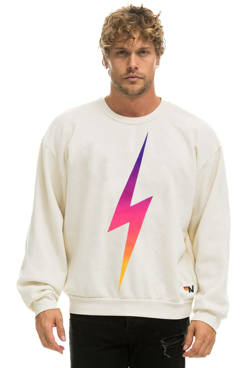 BOLT FADE RELAXED CREW SWEATSHIRT - VINTAGE WHITE PINK PURPLE
