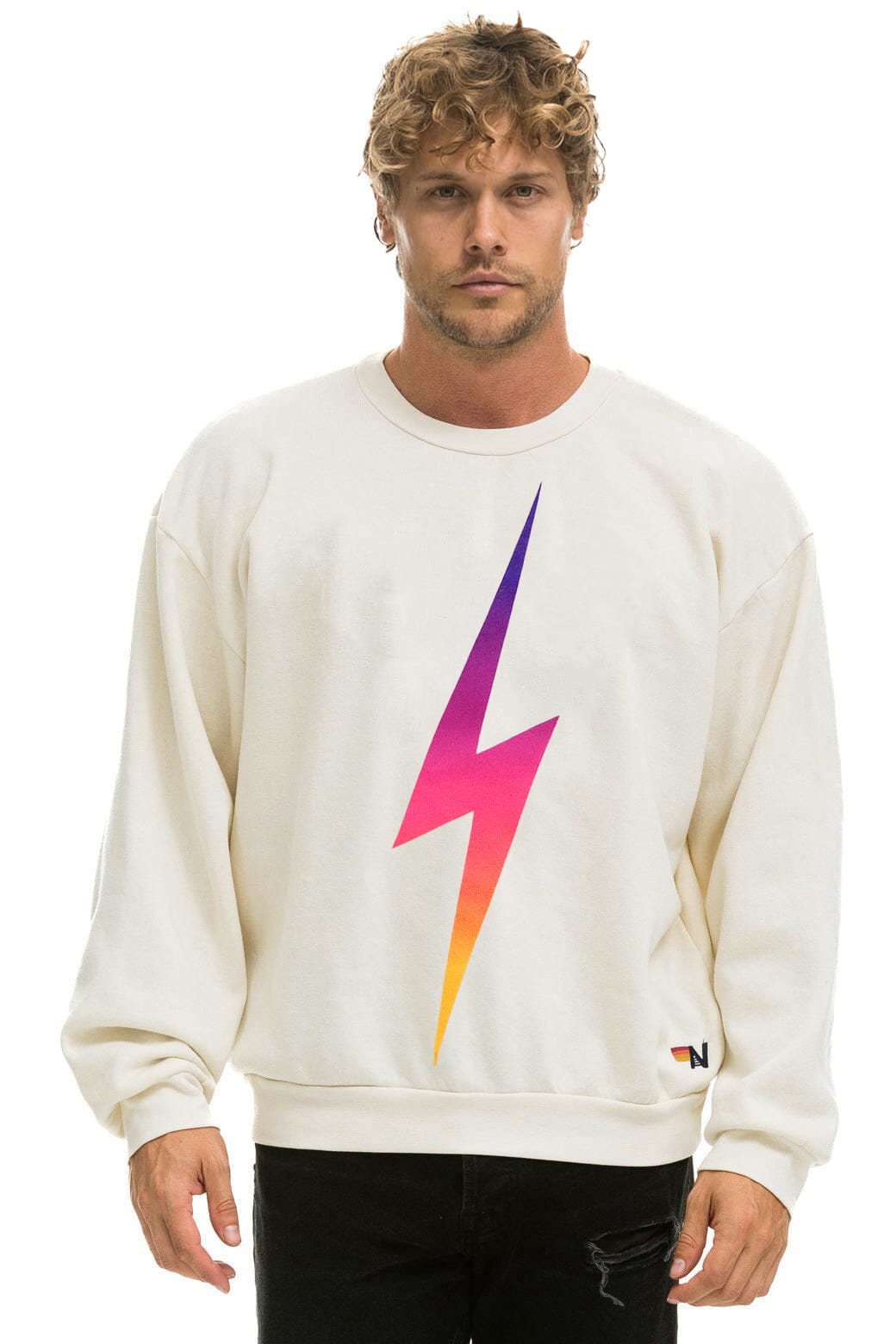 BOLT FADE RELAXED CREW SWEATSHIRT - VINTAGE WHITE PINK PURPLE