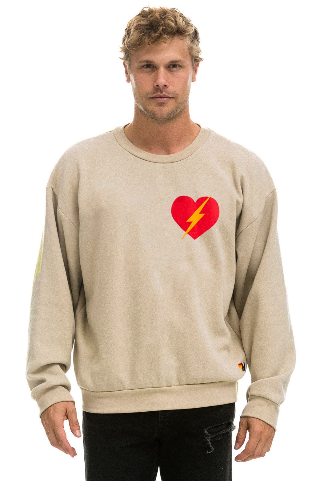 BOLT HEART RELAXED CREW SWEATSHIRT - SAND