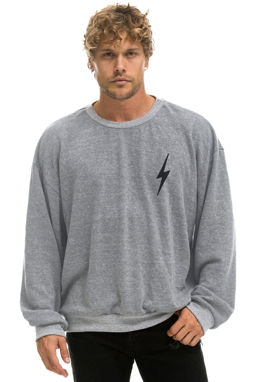 BOLT STITCH RELAXED CREW SWEATSHIRT - HEATHER GREY