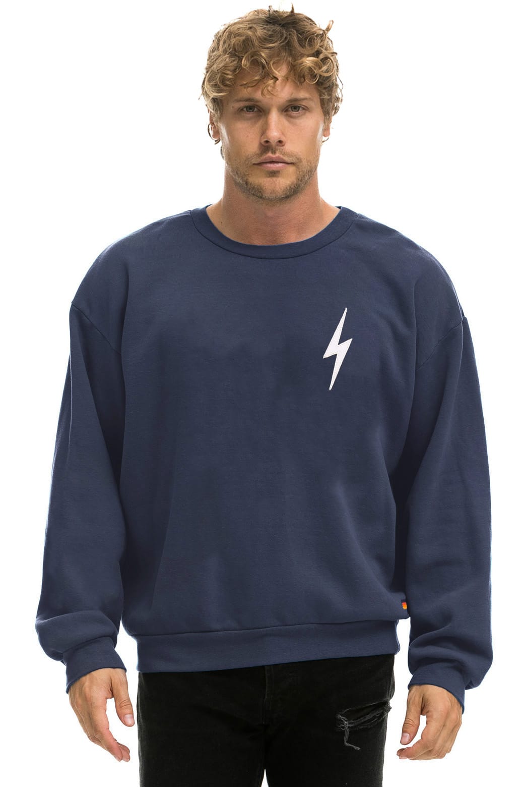 BOLT STITCH RELAXED CREW SWEATSHIRT - NAVY WHITE