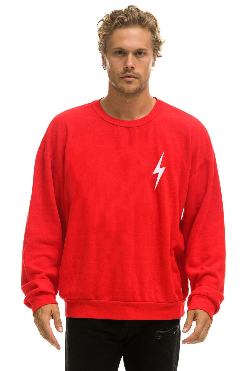 BOLT STITCH RELAXED CREW SWEATSHIRT - RED WHITE