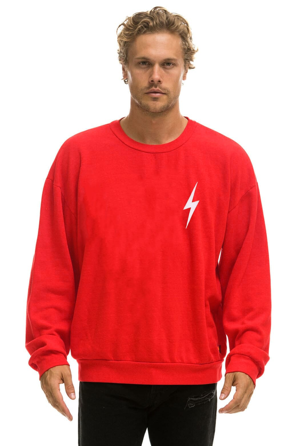 BOLT STITCH RELAXED CREW SWEATSHIRT - RED WHITE
