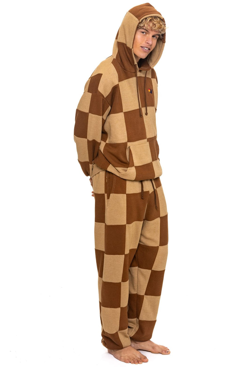 CHECK QUILTED SWEATPANTS - TAN CINNAMON