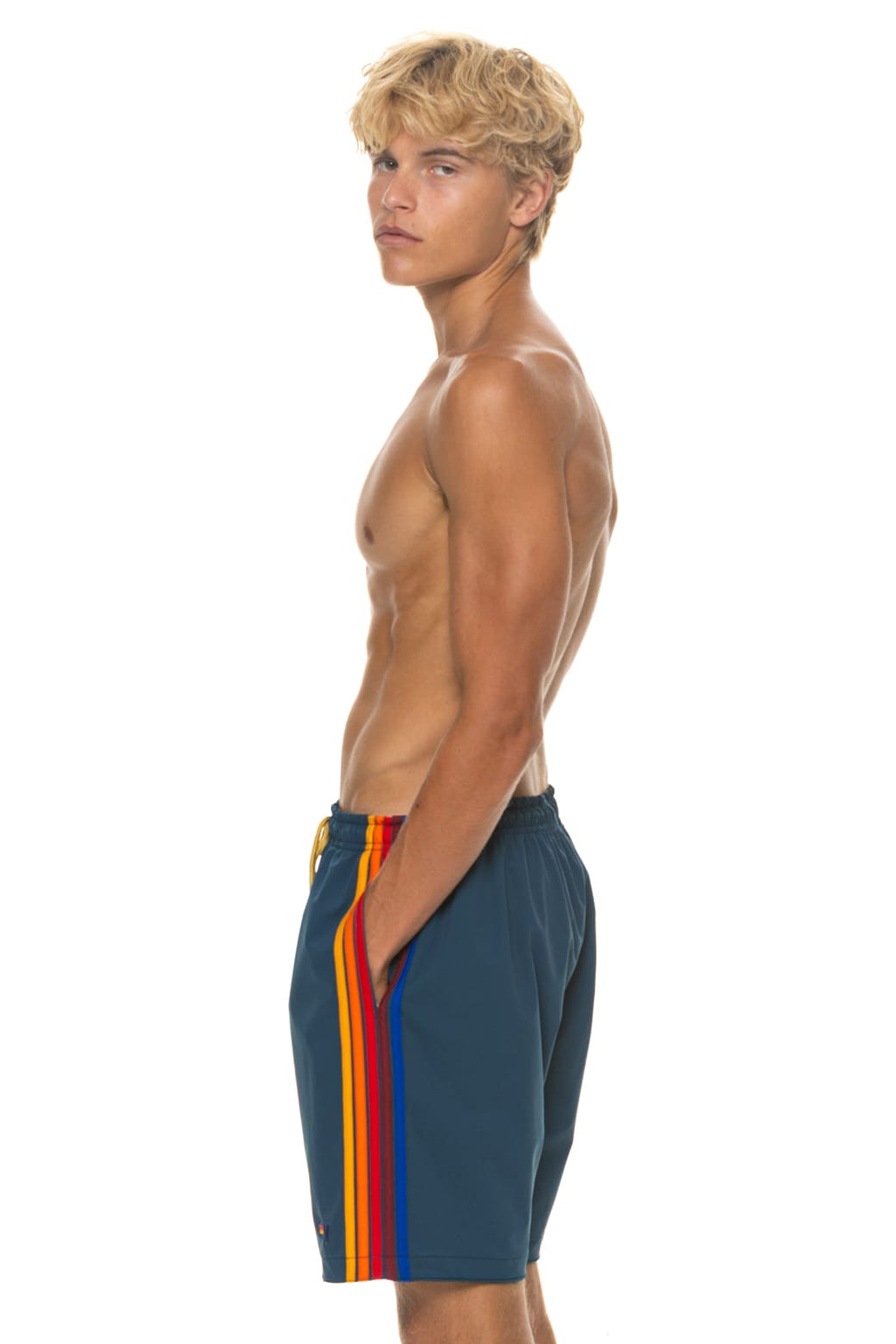 MENS 5 STRIPE FLEX SHORTS 7 INCH - DEEP OCEAN