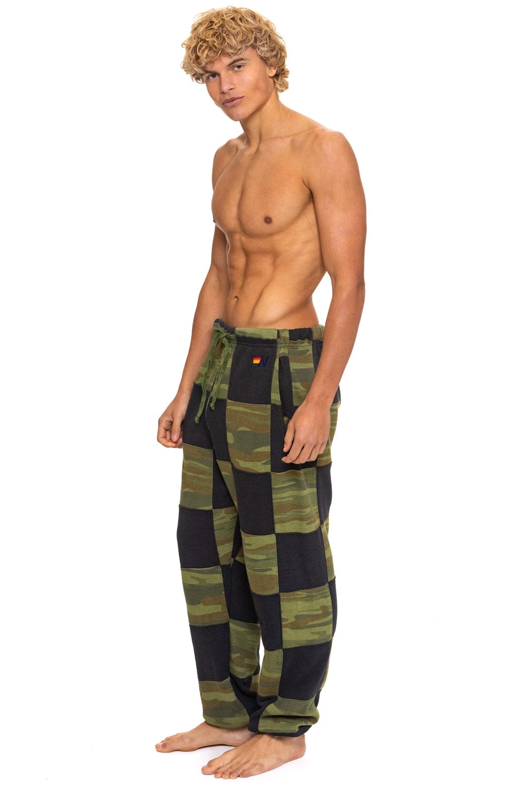 CHECK QUILTED SWEATPANTS - SMOKE CAMO
