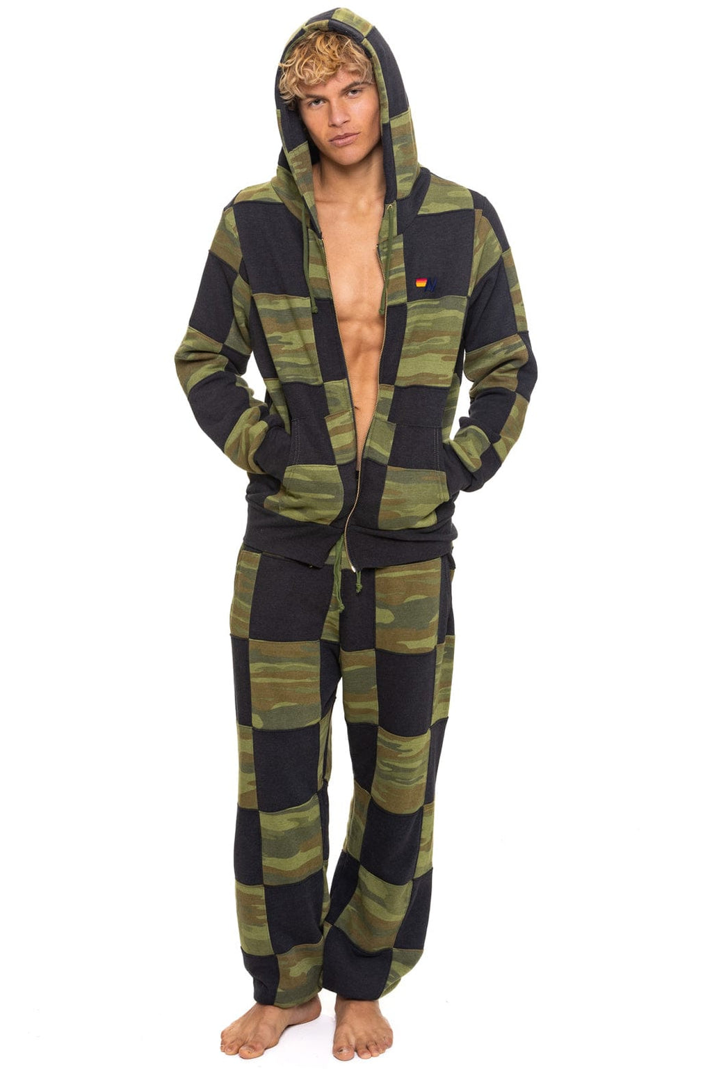 CHECK QUILT ZIP HOODIE - SMOKE CAMO