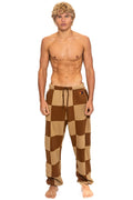 CHECK QUILTED SWEATPANTS - TAN CINNAMON