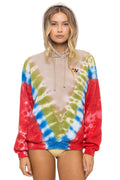 HAND DYED V RELAXED PULLOVER HOODIE - TIE DYE SAND BLUE RED