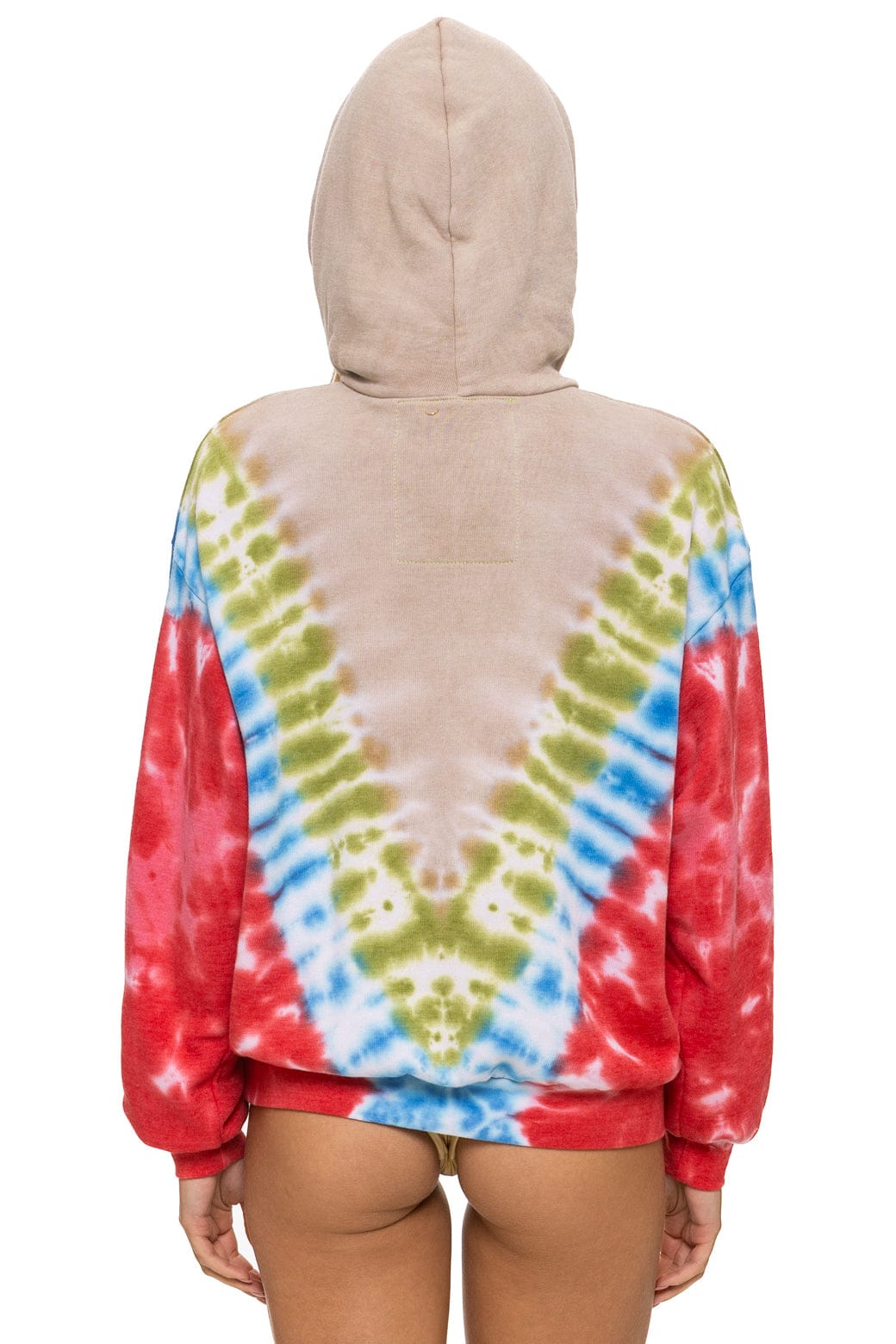 HAND DYED V RELAXED PULLOVER HOODIE - TIE DYE SAND BLUE RED