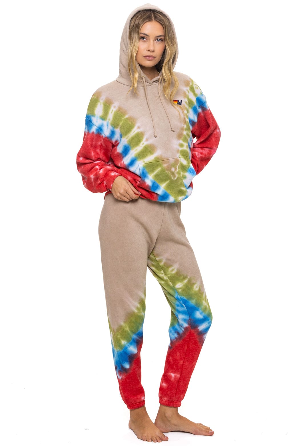 HAND DYED V SWEATPANTS - TIE DYE SAND BLUE RED