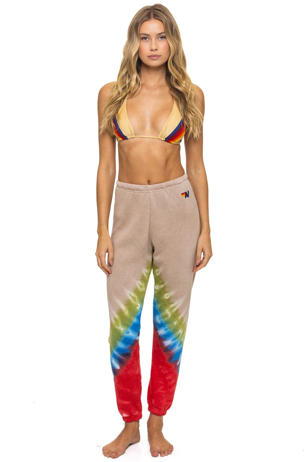 HAND DYED V SWEATPANTS - TIE DYE SAND BLUE RED