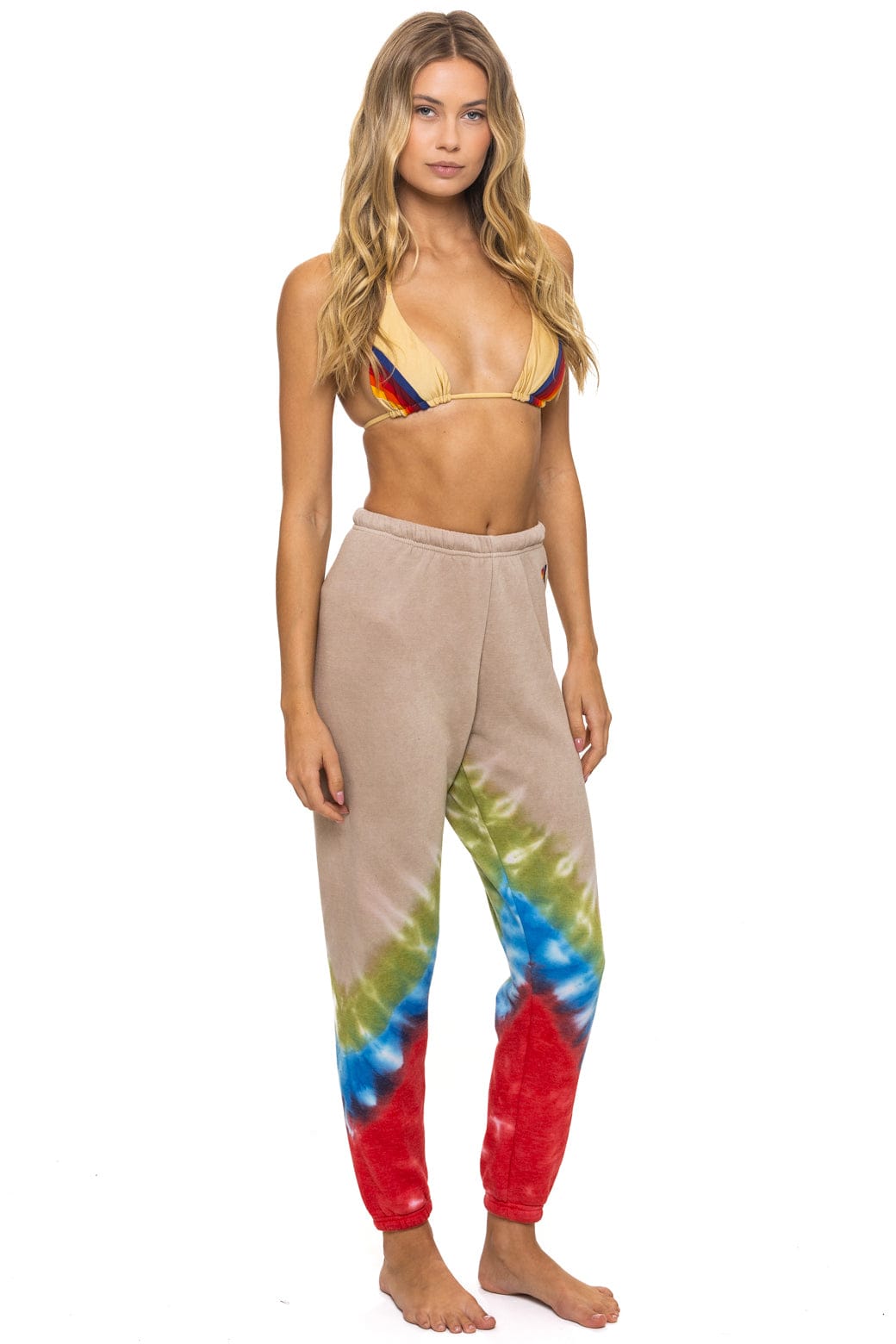 HAND DYED V SWEATPANTS - TIE DYE SAND BLUE RED
