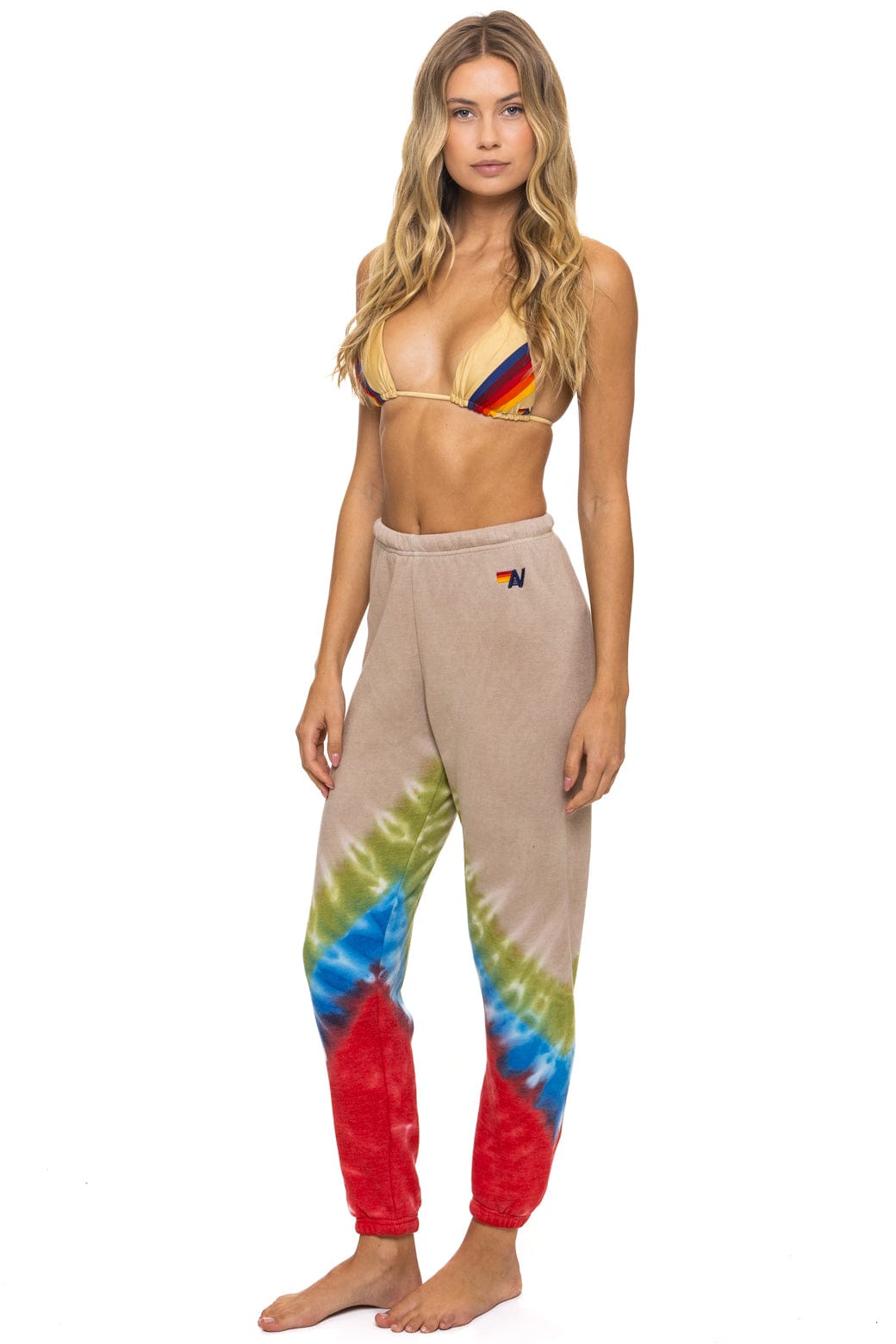 HAND DYED V SWEATPANTS - TIE DYE SAND BLUE RED