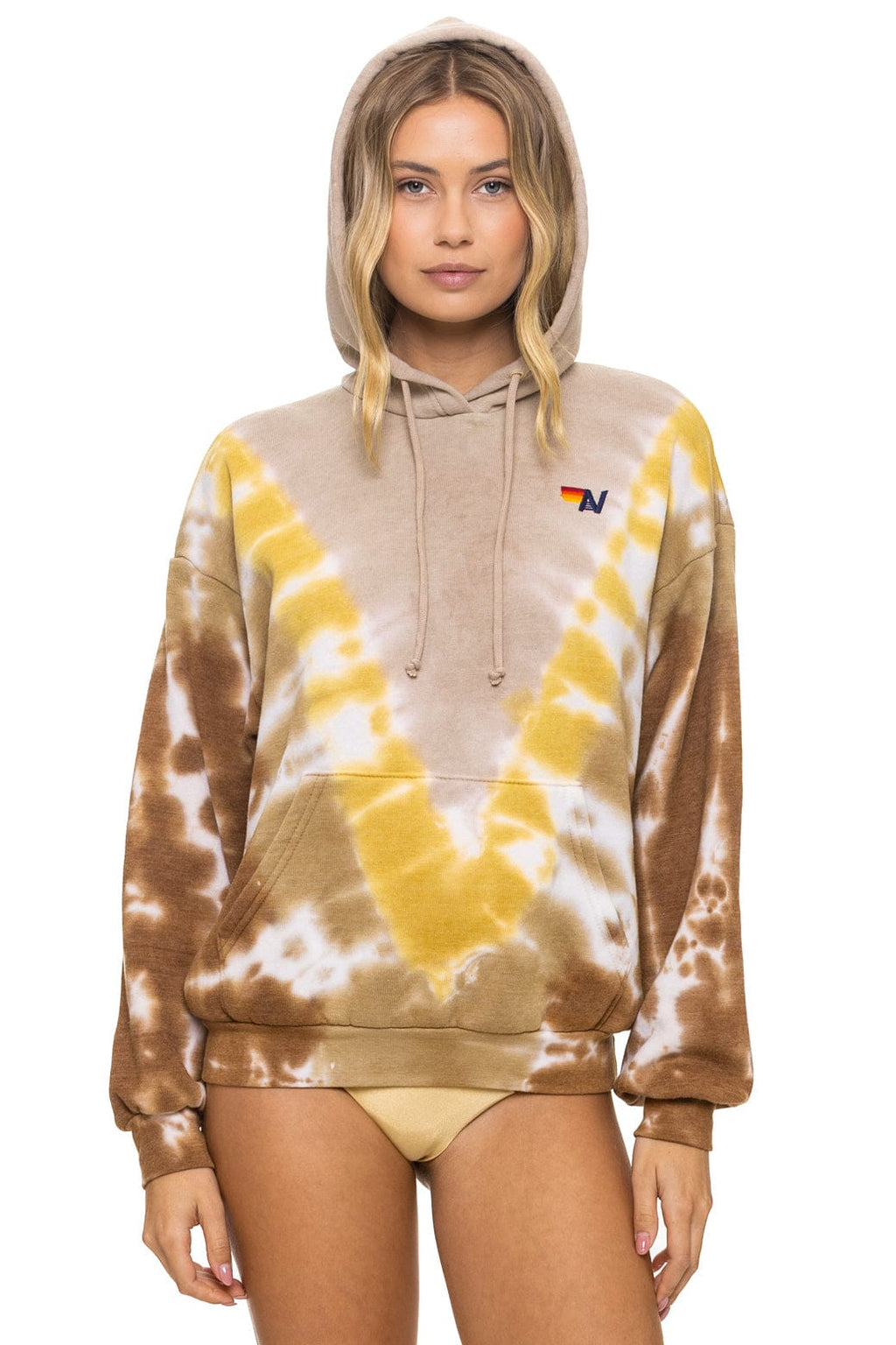 HAND DYED V RELAXED PULLOVER HOODIE - TIE DYE SAND CINNAMON