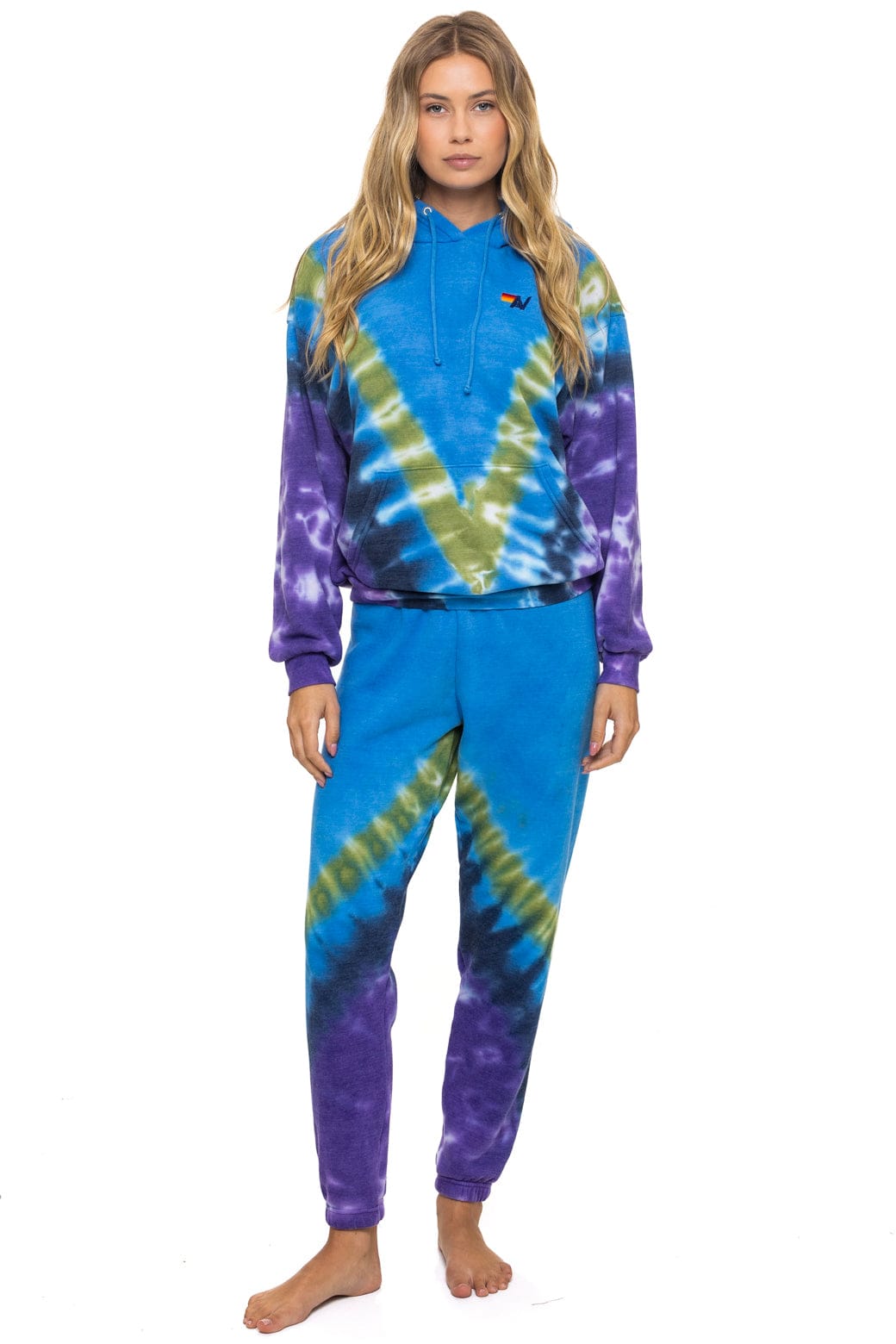 HAND DYED V RELAXED PULLOVER HOODIE - TIE DYE OCEAN PURPLE