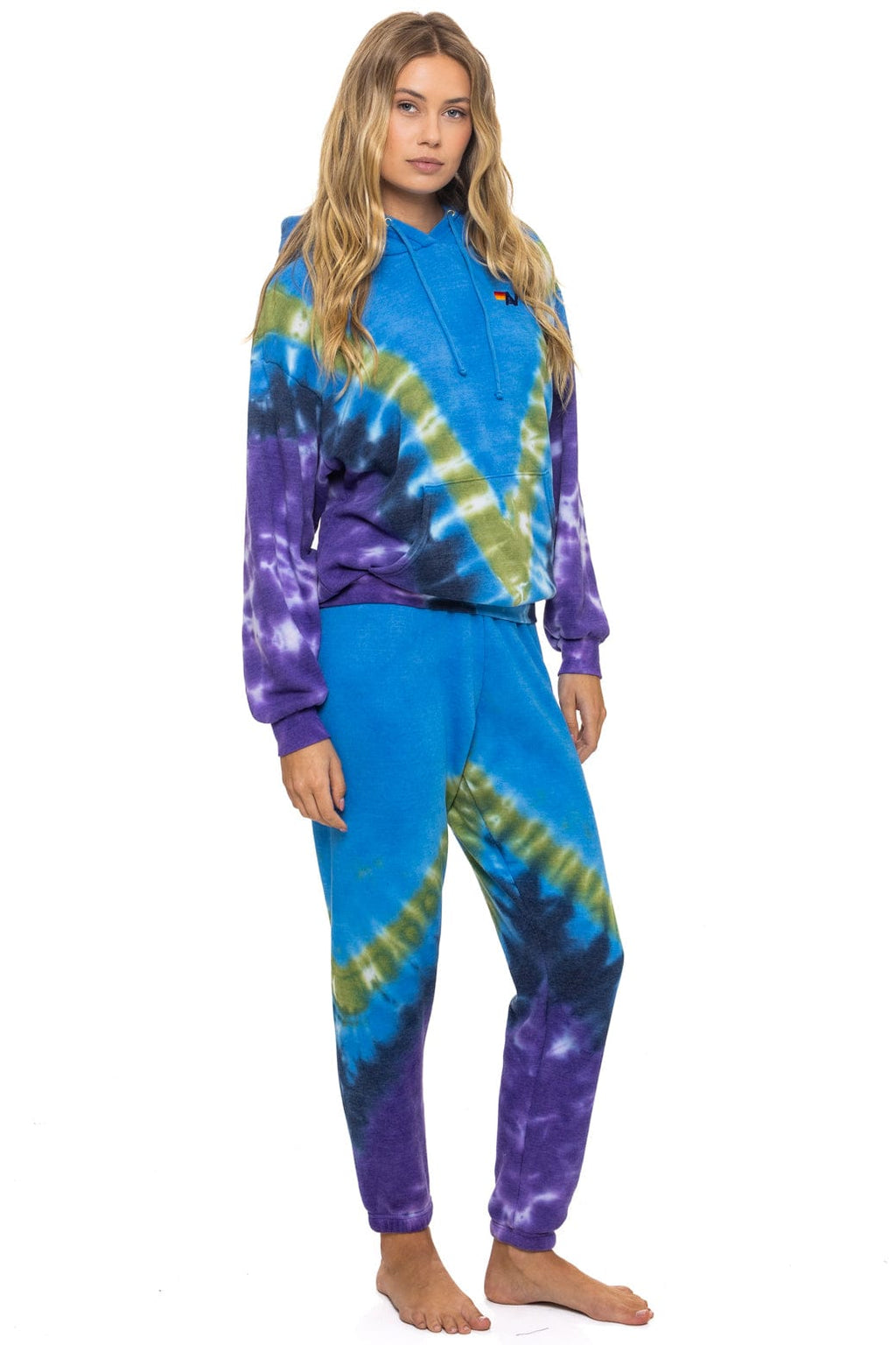 HAND DYED V RELAXED PULLOVER HOODIE - TIE DYE OCEAN PURPLE