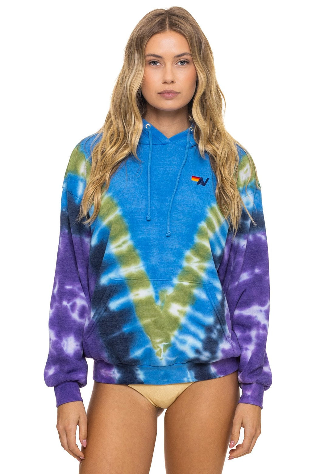 HAND DYED V RELAXED PULLOVER HOODIE - TIE DYE OCEAN PURPLE