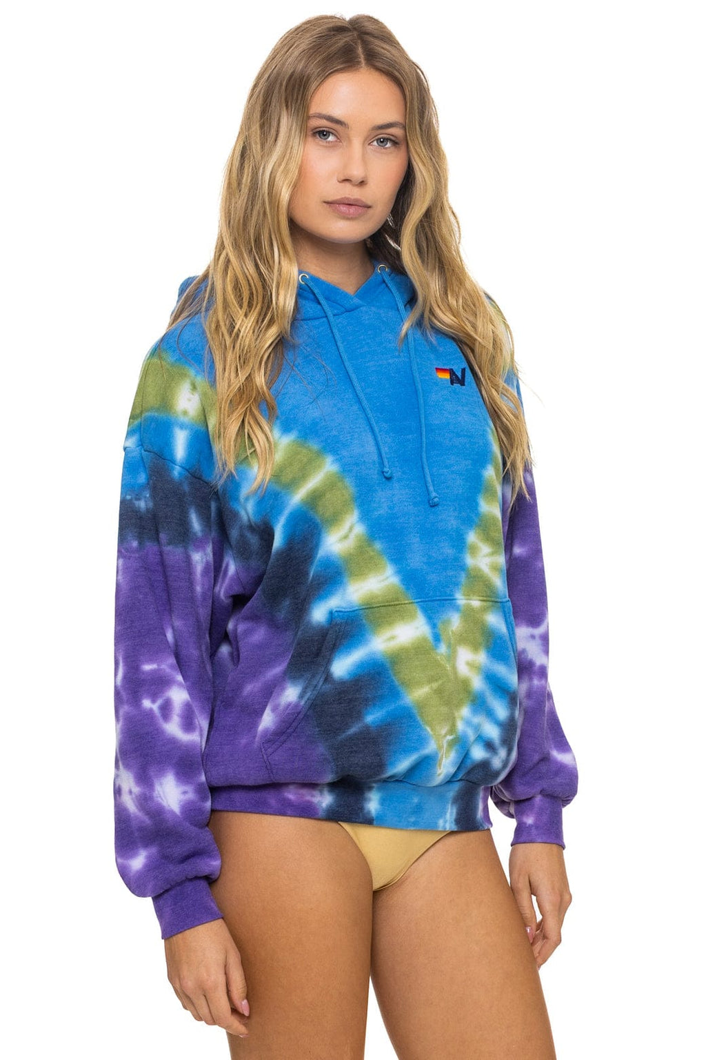 HAND DYED V RELAXED PULLOVER HOODIE - TIE DYE OCEAN PURPLE