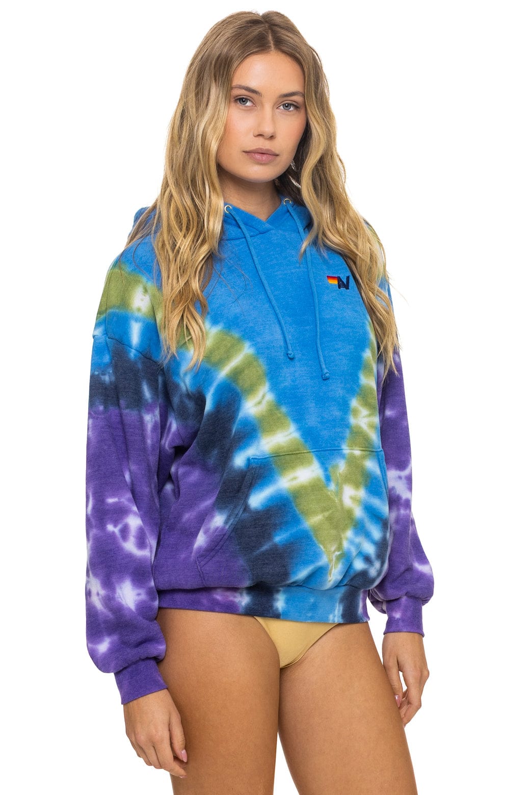 HAND DYED V RELAXED PULLOVER HOODIE - TIE DYE OCEAN PURPLE