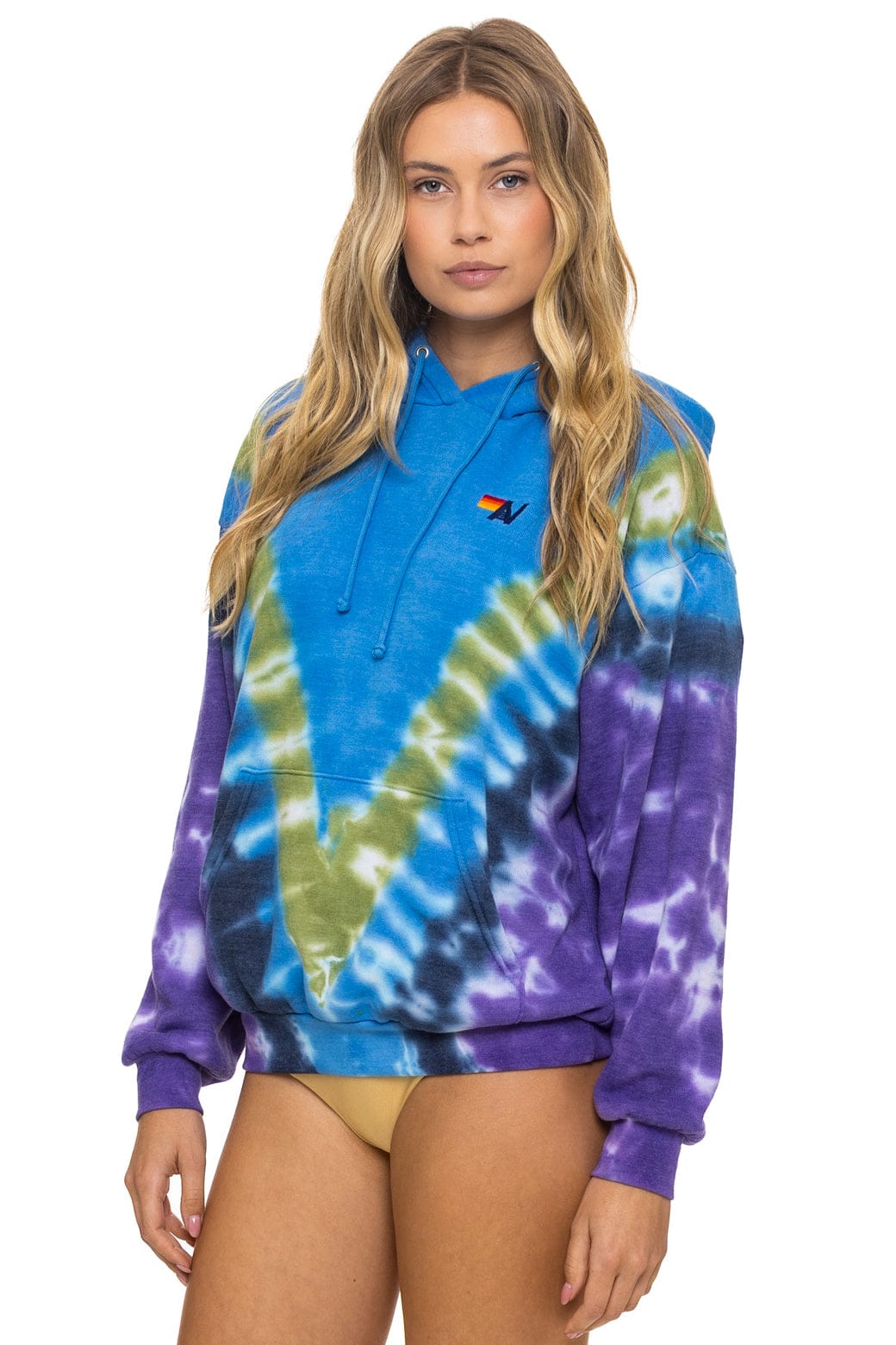 HAND DYED V RELAXED PULLOVER HOODIE - TIE DYE OCEAN PURPLE
