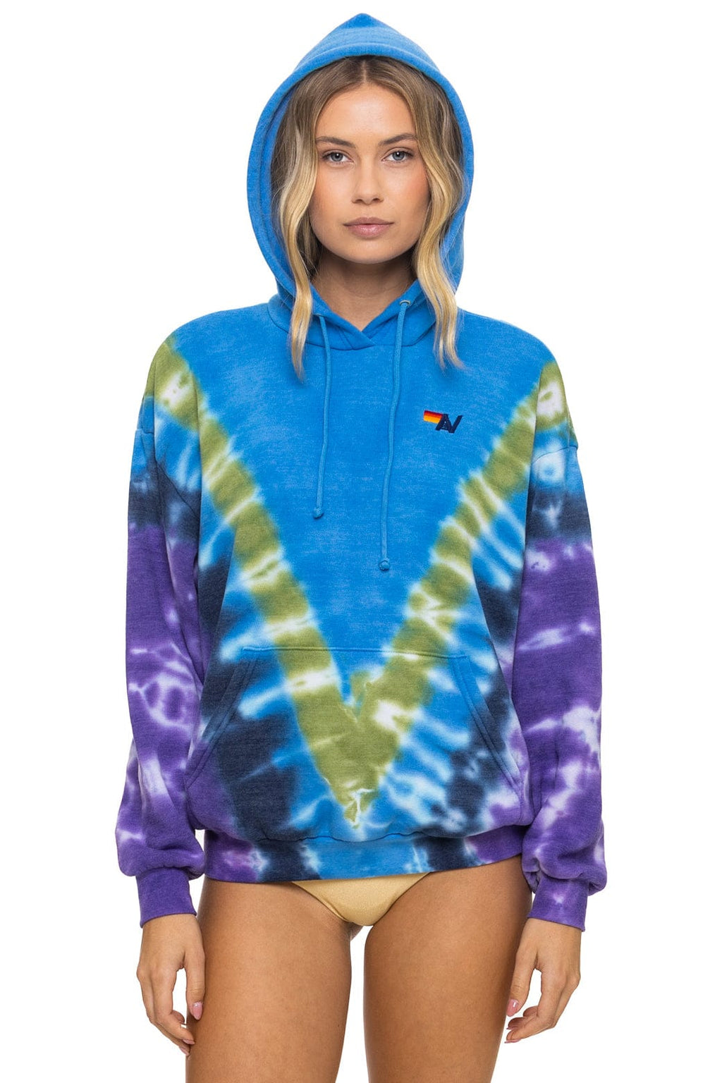 HAND DYED V RELAXED PULLOVER HOODIE - TIE DYE OCEAN PURPLE