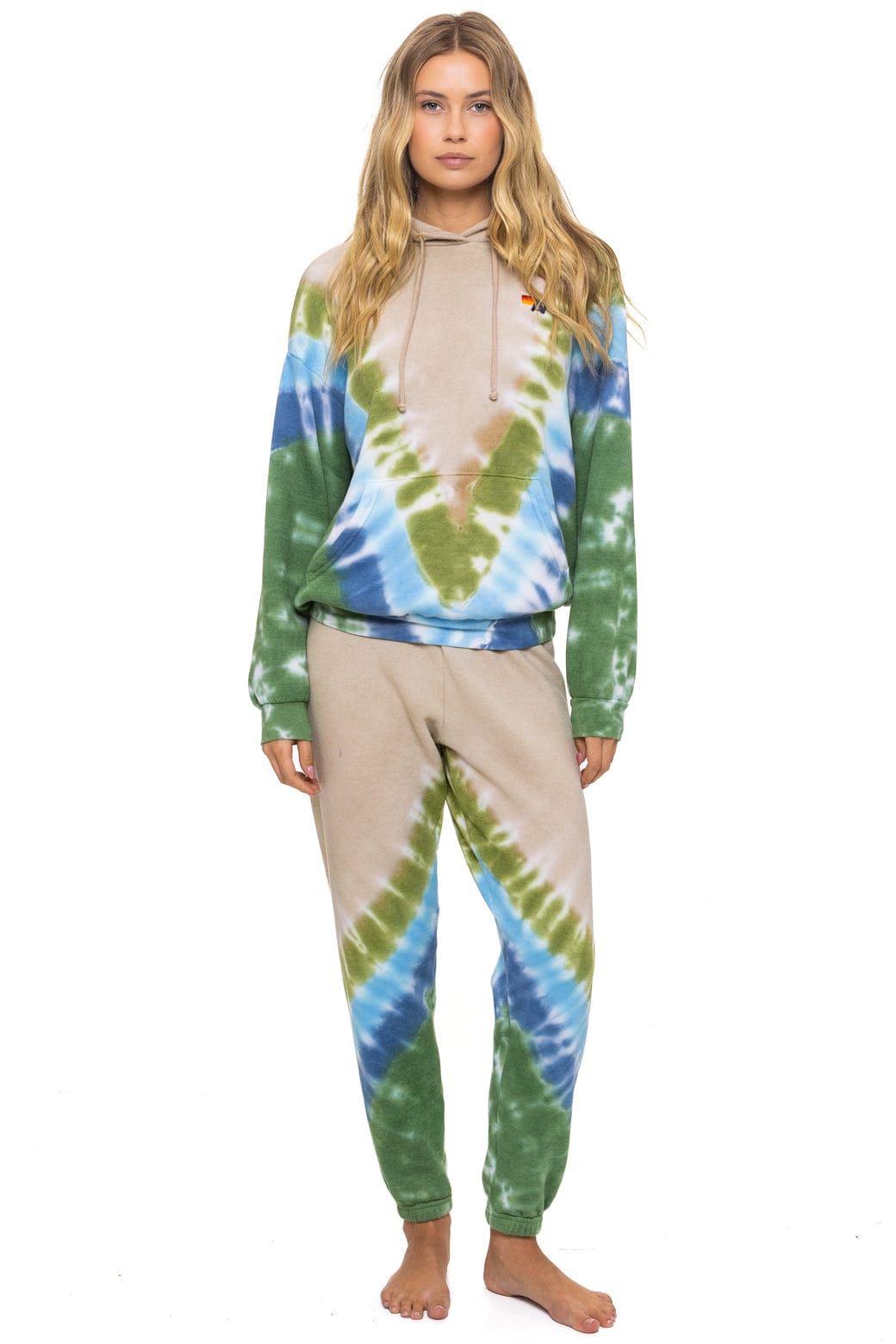 HAND DYED V SWEATPANTS - TIE DYE SAND BLUE GREEN