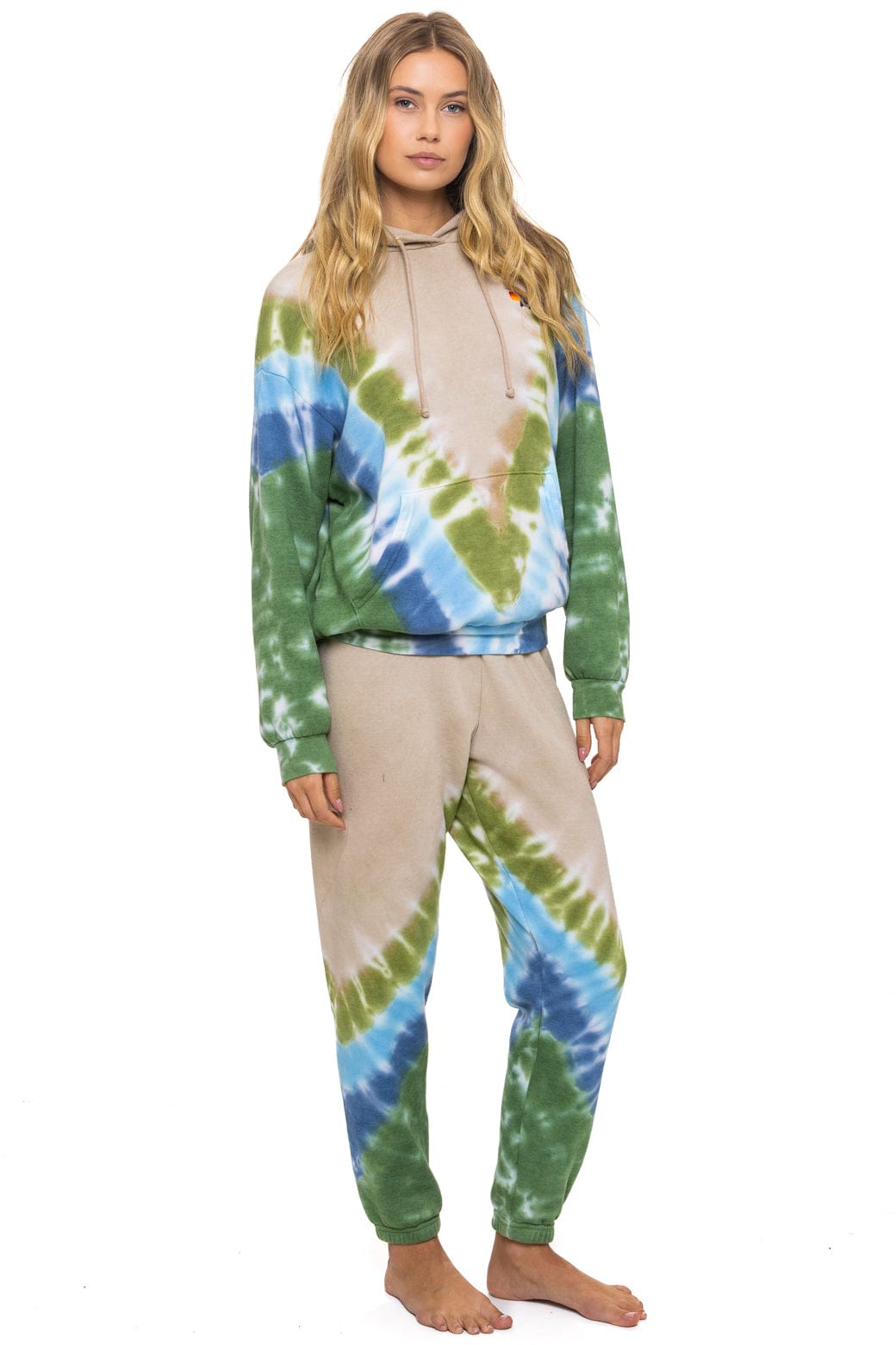 HAND DYED V SWEATPANTS - TIE DYE SAND BLUE GREEN
