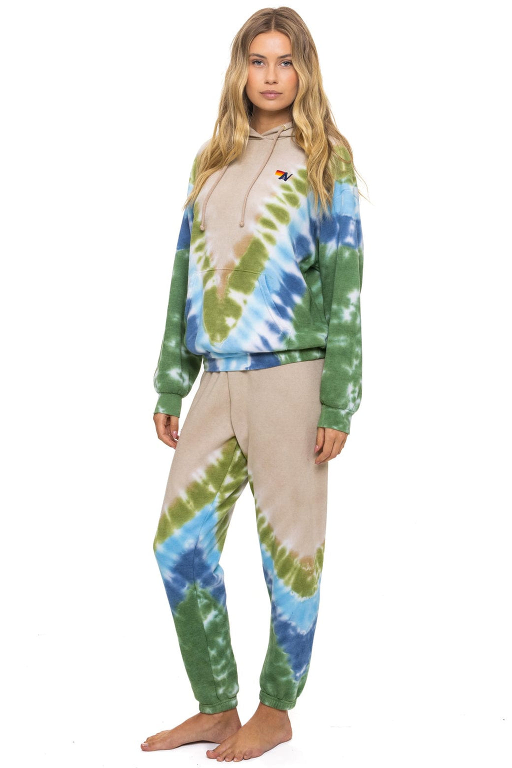 HAND DYED V SWEATPANTS - TIE DYE SAND BLUE GREEN