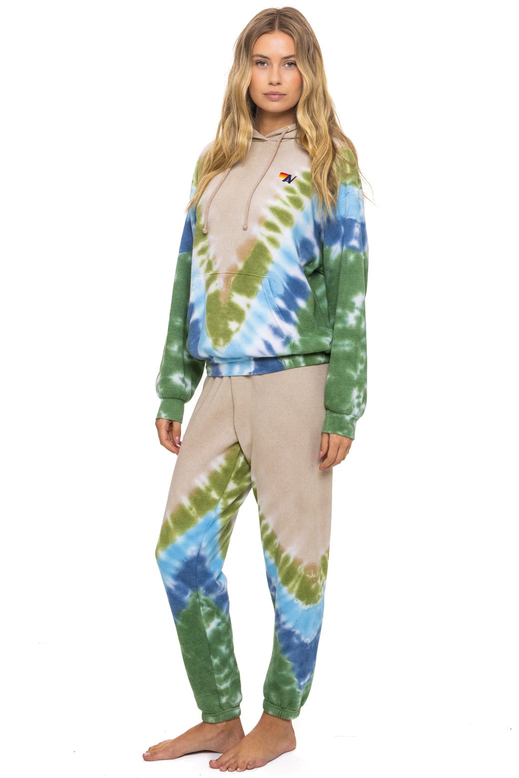 HAND DYED V SWEATPANTS - TIE DYE SAND BLUE GREEN