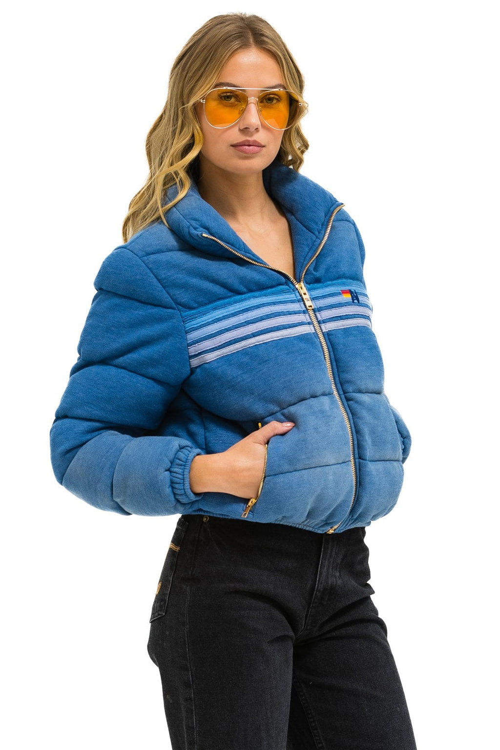 5 STRIPE FADED APRES JACKET - FADED WATER