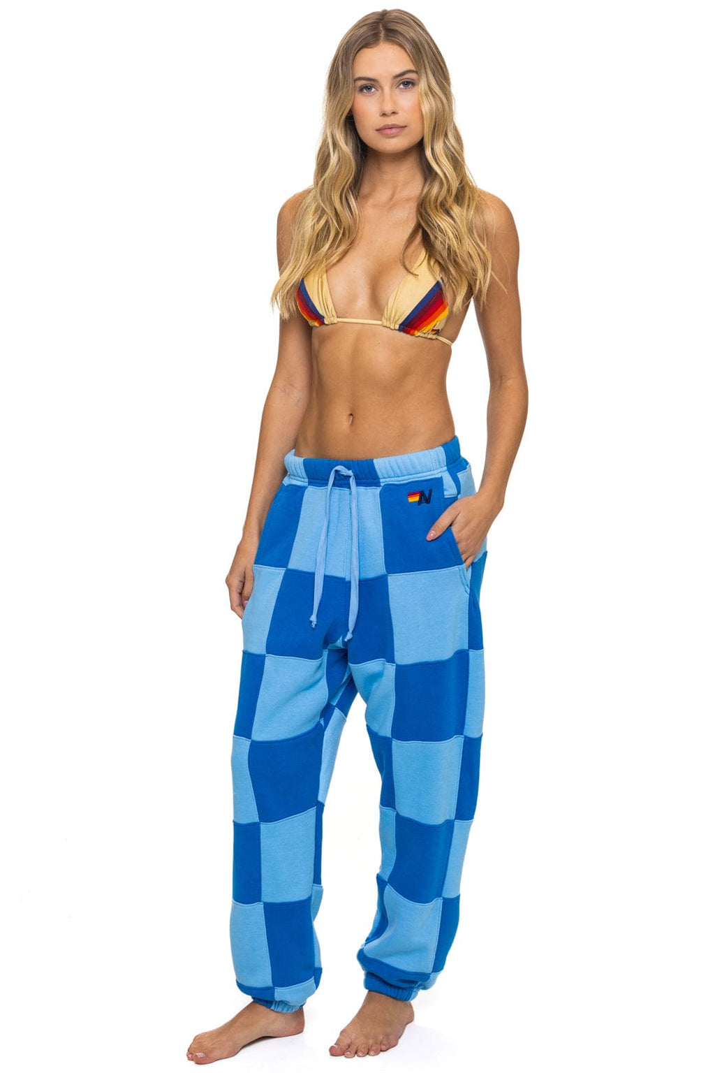 CHECK QUILTED SWEATPANTS - SKY ADVENTURE BLUE