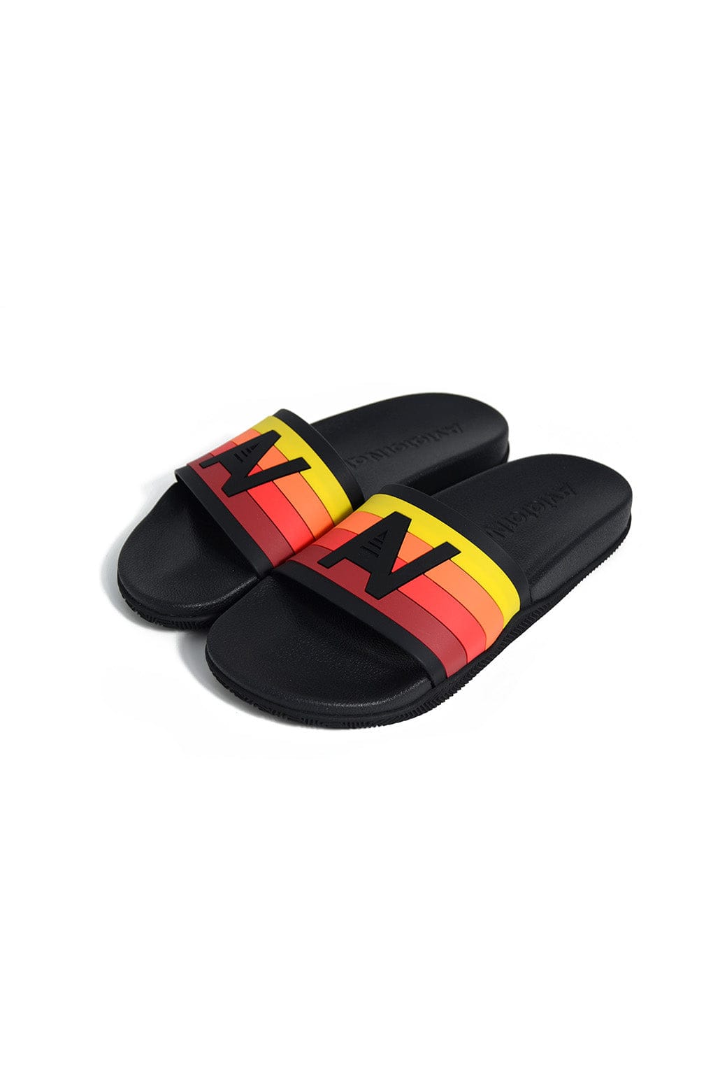 AVIATOR NATION LOGO RAINBOW 4 STRIPE SLIDES - BLACK