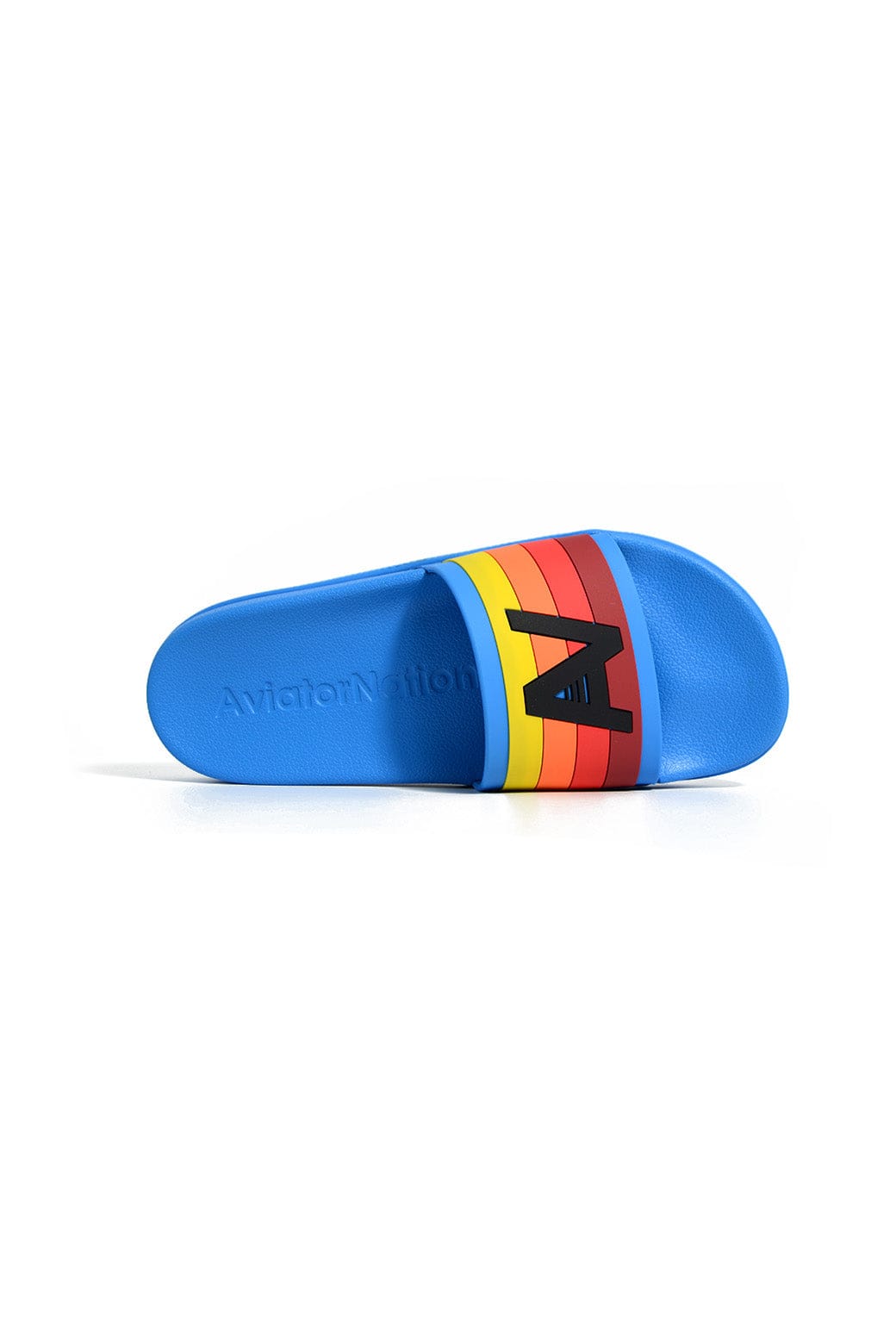 AVIATOR NATION LOGO RAINBOW 4 STRIPE SLIDES - OCEAN BLUE