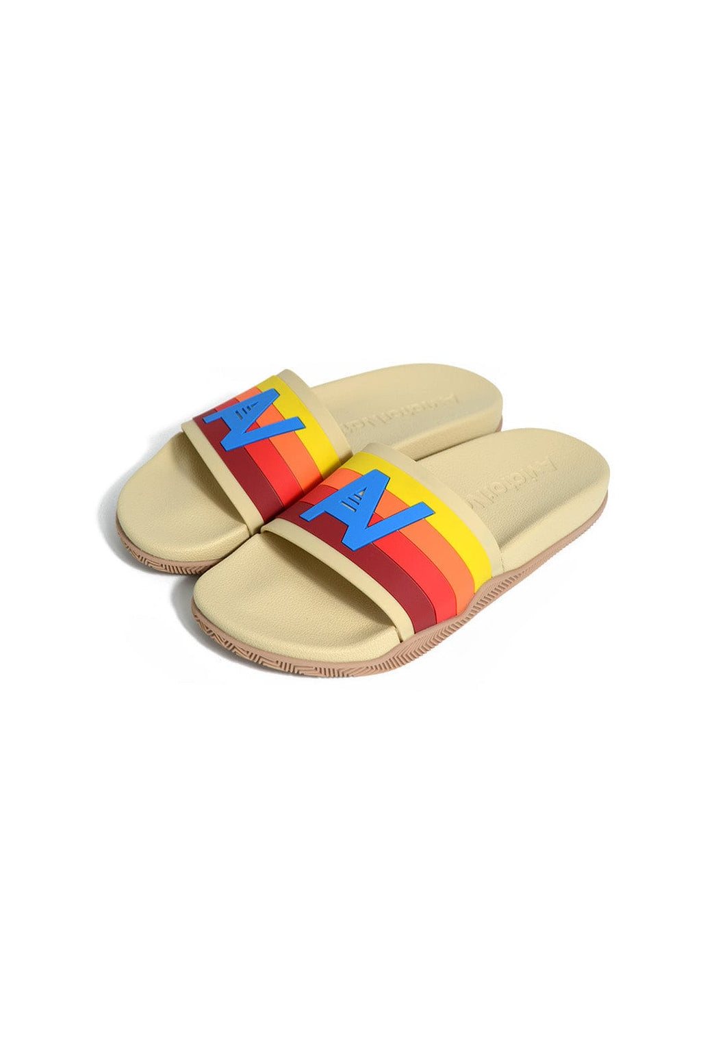 AVIATOR NATION LOGO RAINBOW 4 STRIPE SLIDES - VINTAGE WHITE